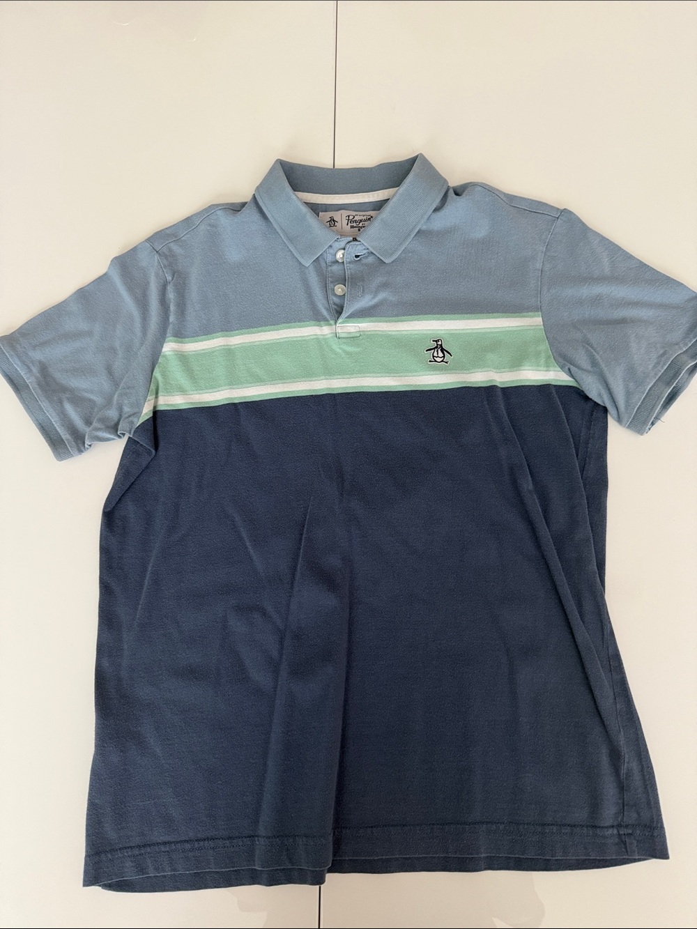 Original Penguin Men Polo in Light Blue, Navy & Mint Stripe